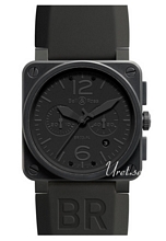 Bell & Ross Aviation Sort/Gummi 42x42 mm