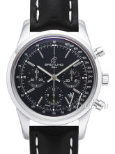 Breitling Transocean Chronograph Black Dial Leather