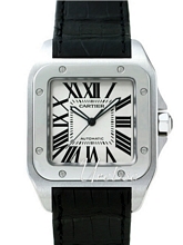 Cartier Santos 100 Silver Dial Leather XL