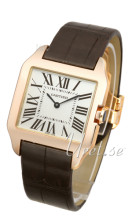 Cartier Santos Dumont Silver Dial Rose Gold Leather Ladies