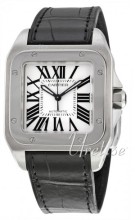 Cartier Santos 100 Silver Dial Leather Unisex
