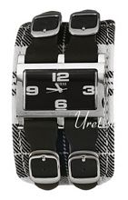 Guess Tartan Black Dial Leather Strap