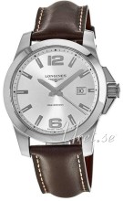 Longines Conquest Silver Dial Leather Strap Brown Longines Conquest Silver Dial Leather Strap Brown