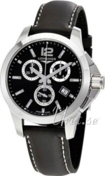 Longines Conquest Black Dial Leather Strap Black