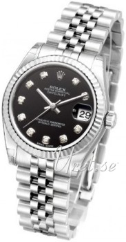 Rolex Datejust Black Dial Midsize Jubilee Bracelet Diamond