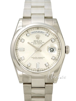 Rolex Day-Date Silver Diamond Dial White Gold Oyster Bracelet Rolex Day-Date Silver Diamond Dial White Gold Oyster Bracelet