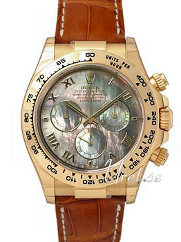 Rolex Daytona Black MOP Dial Yellow Gold Brown Leather