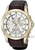 Seiko Premier White Dial Gold Tone Leather Strap