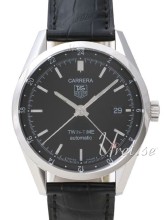 TAG Heuer Carrera Twin Time Black Dial Black Leather